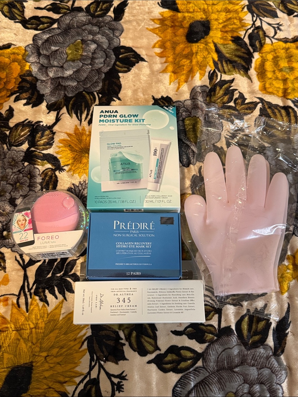 NIB FOREO Anua PDRN Glow Kit Prédiré Eye Masks Pink Gloves Althea 345 Cream